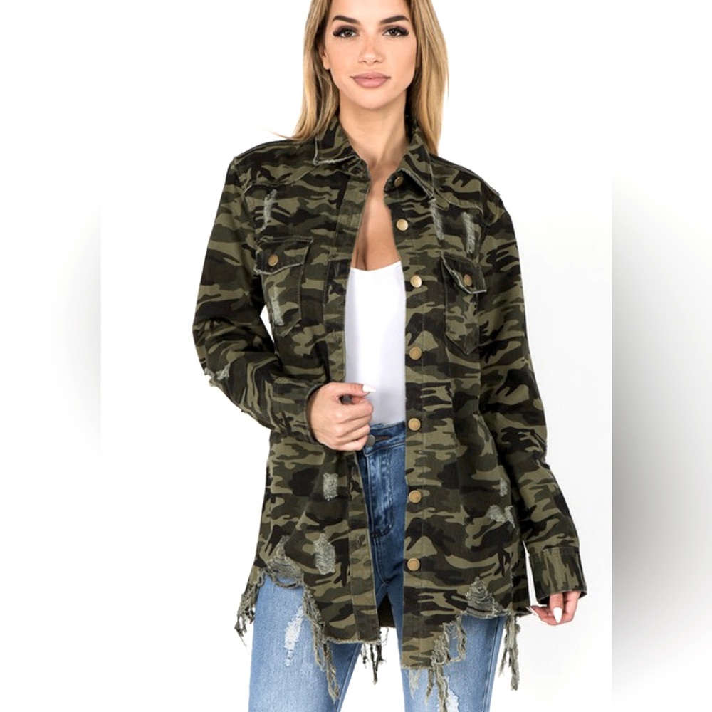 Distressed Camo Shacket